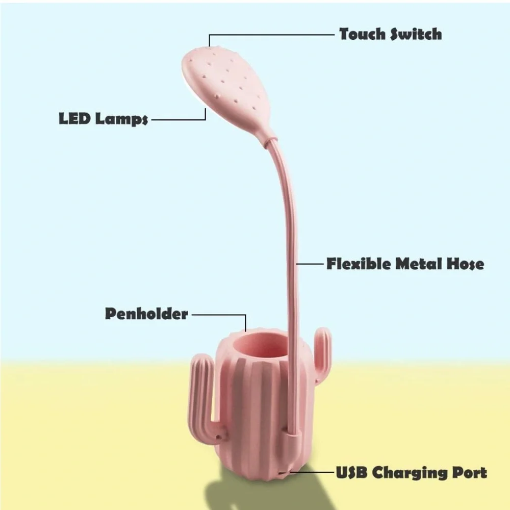 LED Pink Cactus-Shaped Desk Lamp